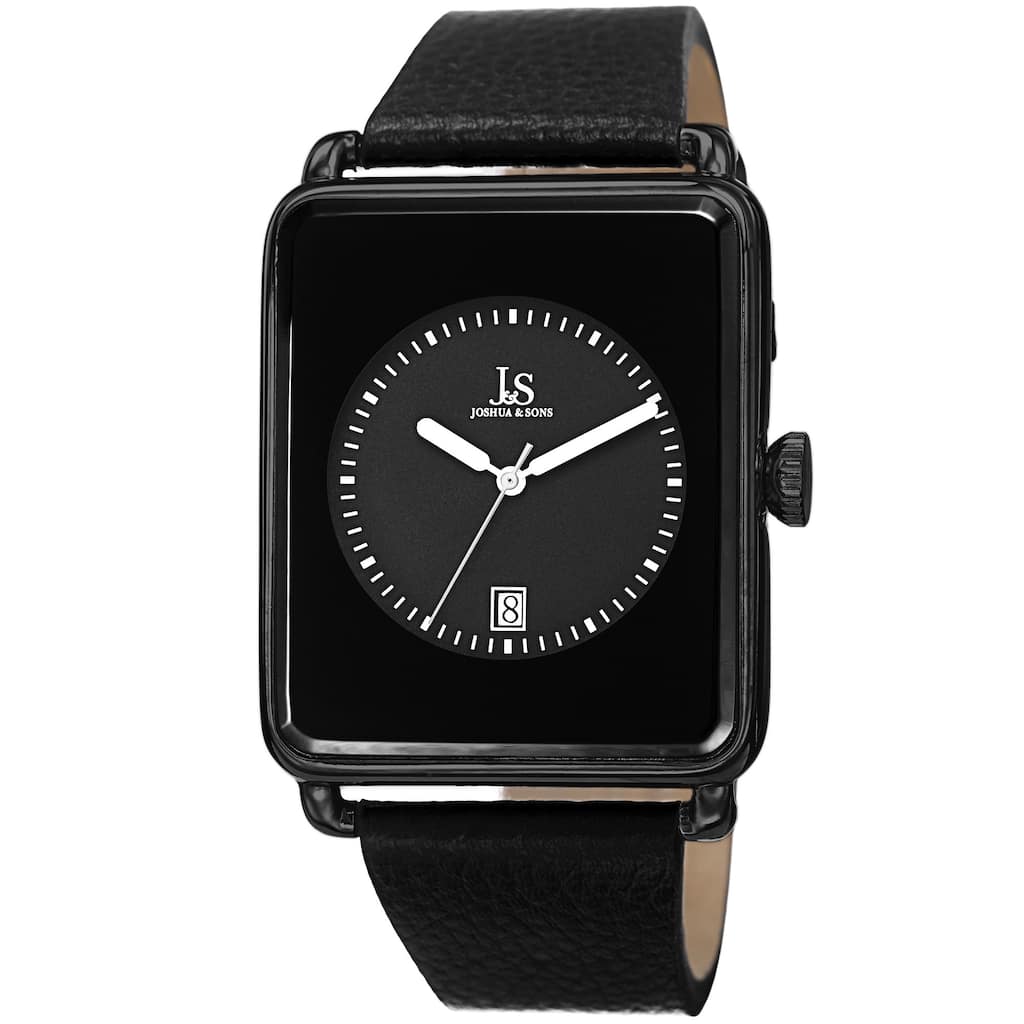 Joshua & Sons Classic Men's Quartz Rectangle Date Leather Black Strap Watch