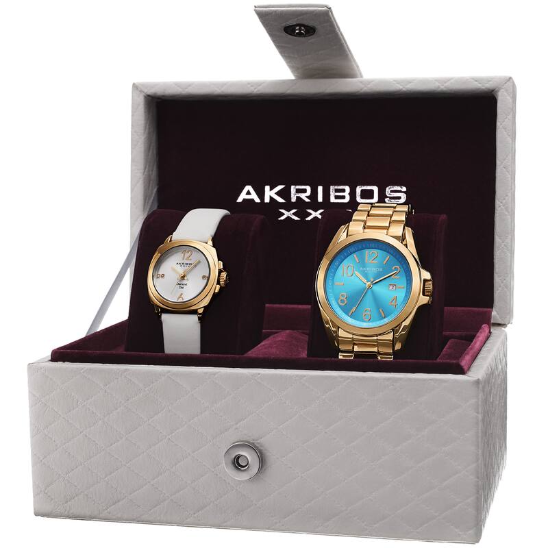 Akribos XXIV Women's Swiss Quartz Diamond Date Indicator Gold-Tone Watch Set - Gold