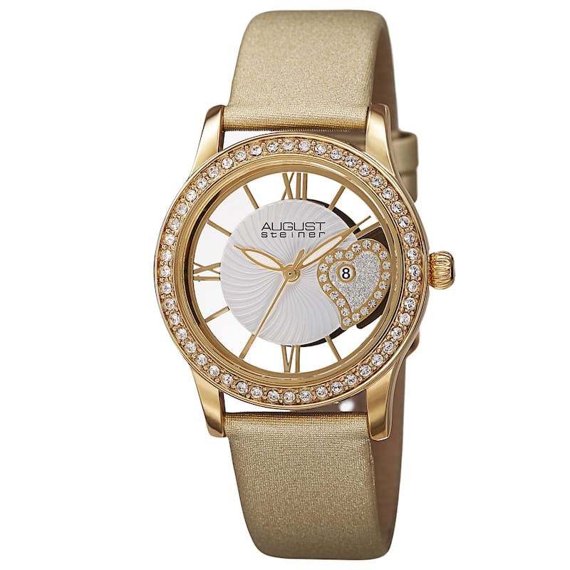 August Steiner Women's Quartz Heart Design Satin Gold-Tone Strap Watch - Gold