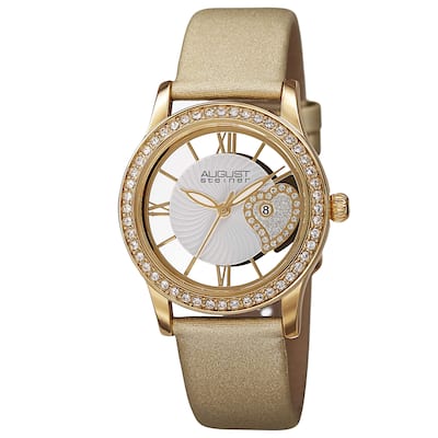 August Steiner Women's Quartz Heart Design Satin Gold-Tone Strap Watch - Gold