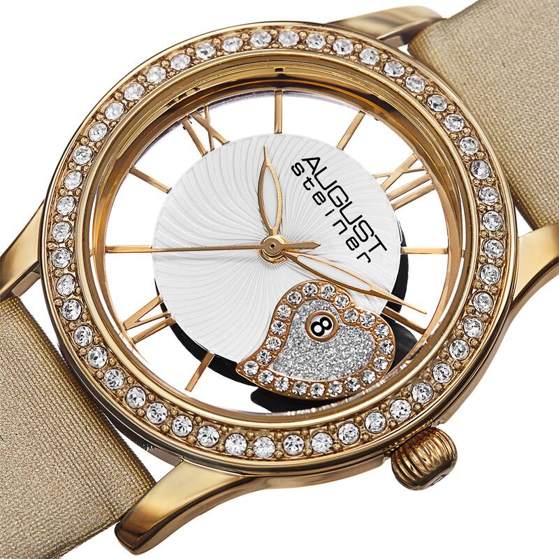 August Steiner Women's Quartz Heart Design Satin Gold-Tone Strap Watch - Gold