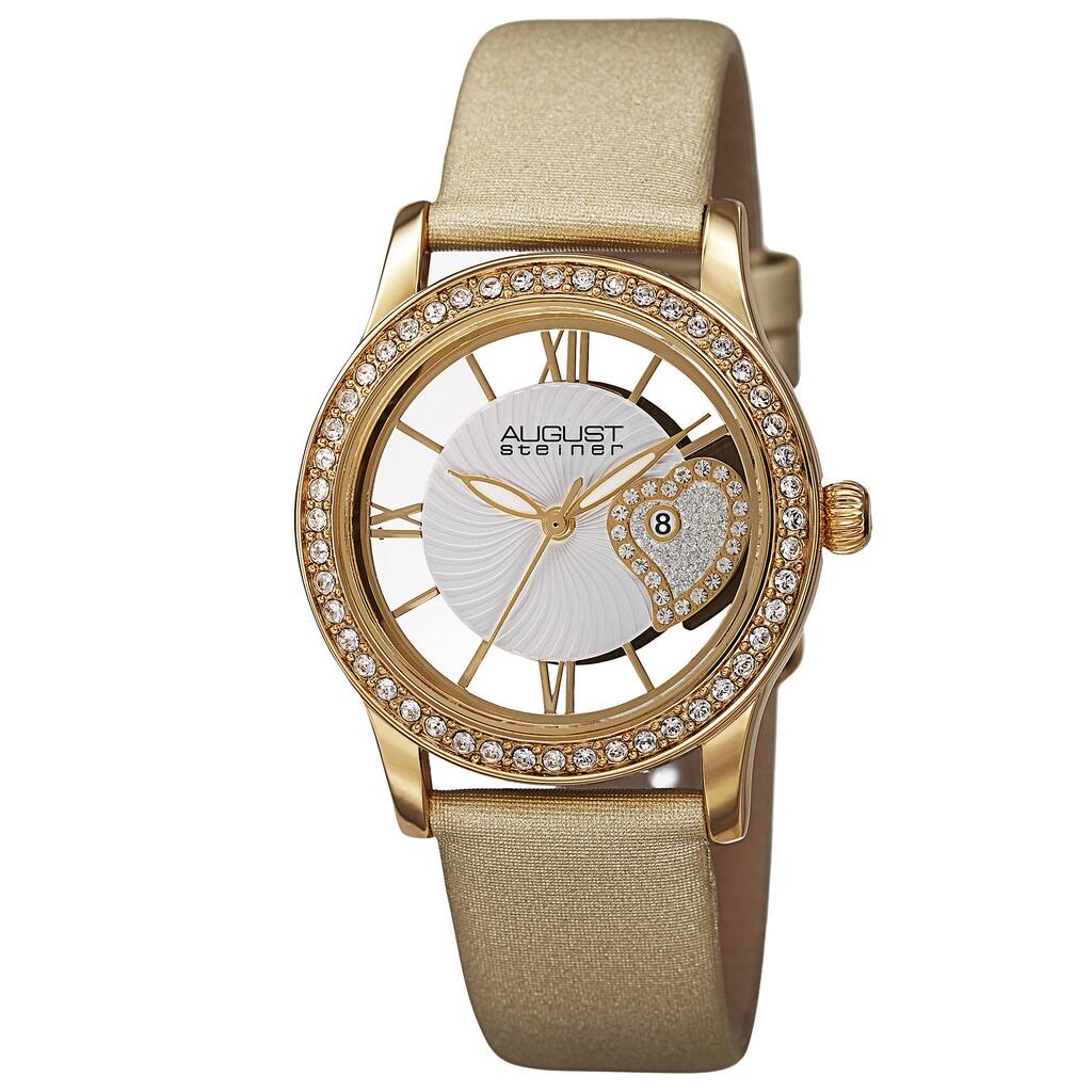 August Steiner Women's Quartz Heart Design Satin Gold-Tone Strap Watch - Gold