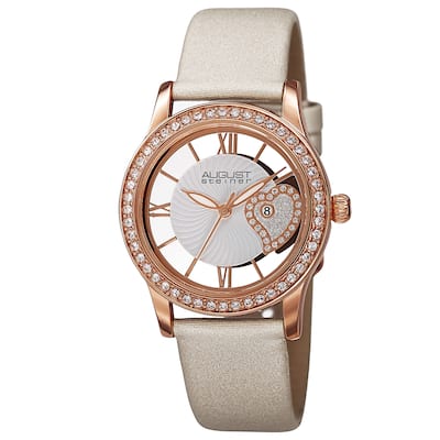 August Steiner Women's Quartz Heart Design Satin White Strap Watch
