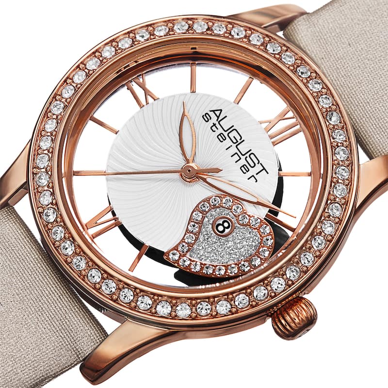 August Steiner Women's Quartz Heart Design Satin White Strap Watch