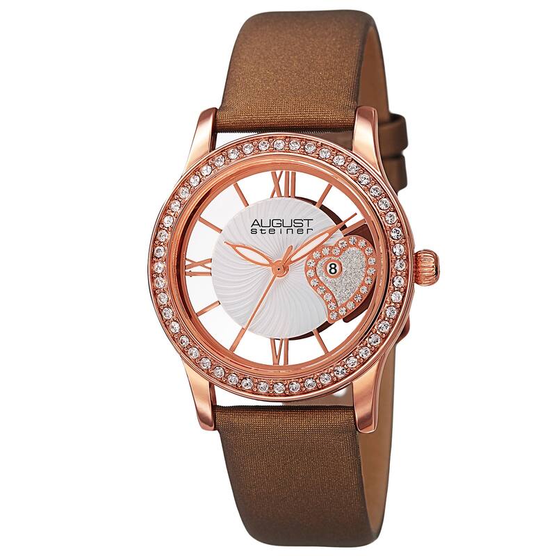August Steiner Women's Quartz Heart Design Watch with Satin Strap