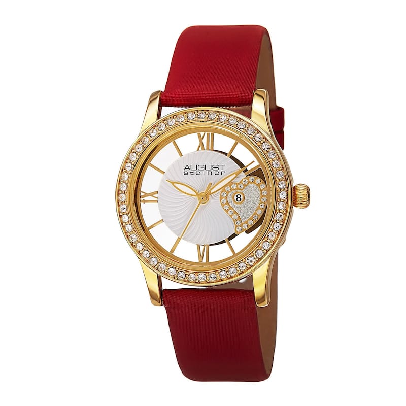 August Steiner Women's Quartz Heart Design Watch with Satin Strap