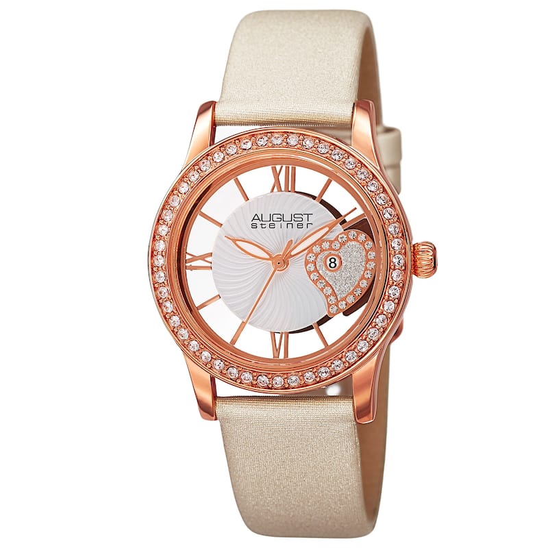 August Steiner Women's Quartz Heart Design Watch with Satin Strap - White - N/A