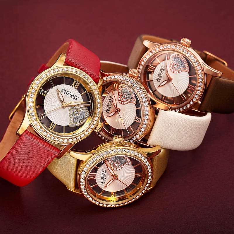 August Steiner Women's Quartz Heart Design Watch with Satin Strap