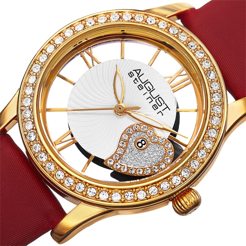 August Steiner Women's Quartz Heart Design Watch with Satin Strap