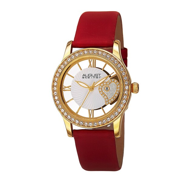August Steiner Women's Quartz Heart Design Watch with Satin Strap with FREE Bangle