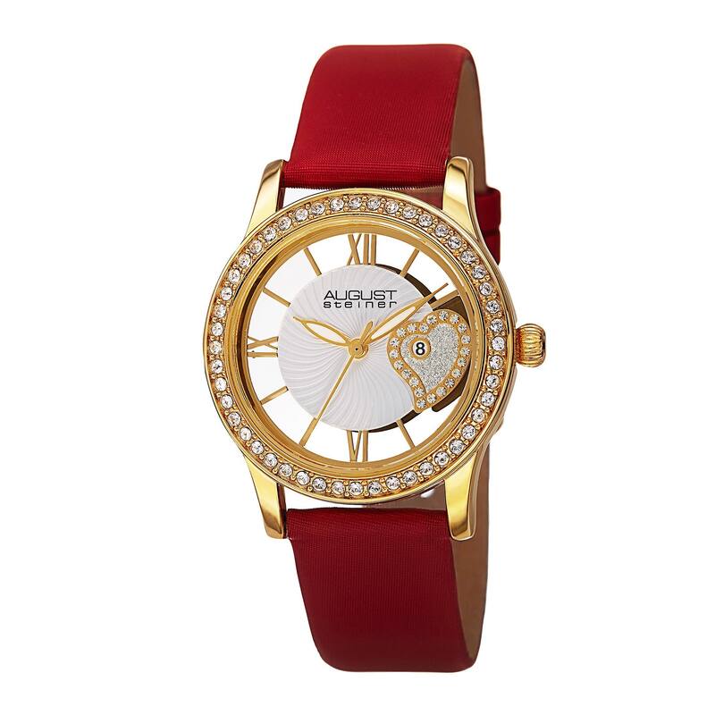 August Steiner Women's Quartz Heart Design Watch with Satin Strap