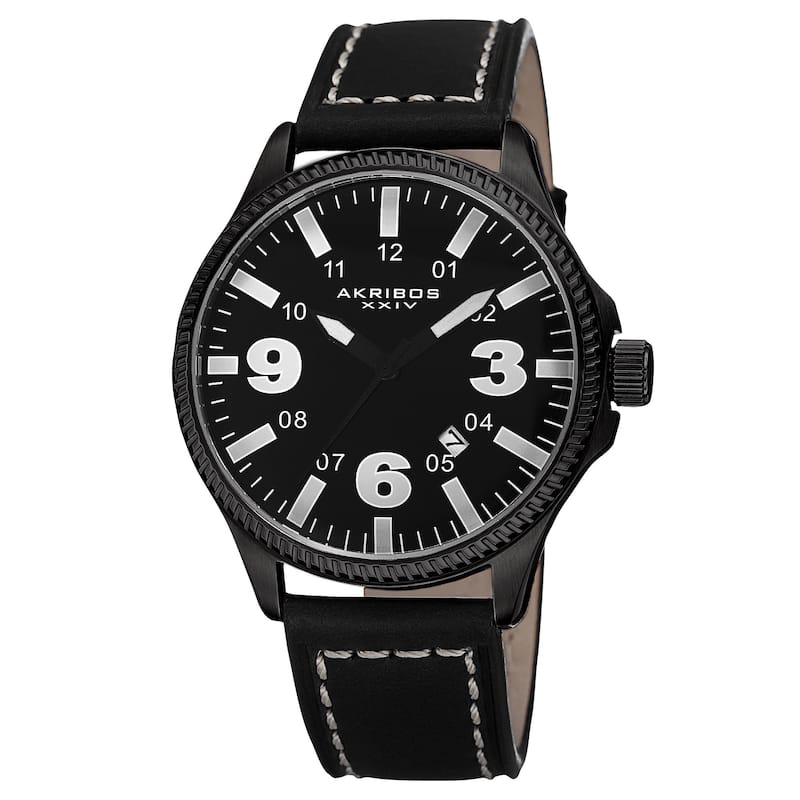 Akribos XXIV Men's Quartz Date Indicator Leather White Strap Watch