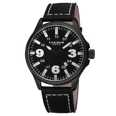 Akribos XXIV Men's Quartz Date Indicator Leather White Strap Watch