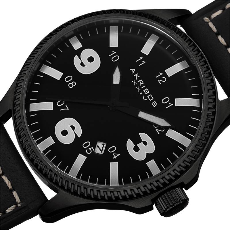 Akribos XXIV Men's Quartz Date Indicator Leather White Strap Watch