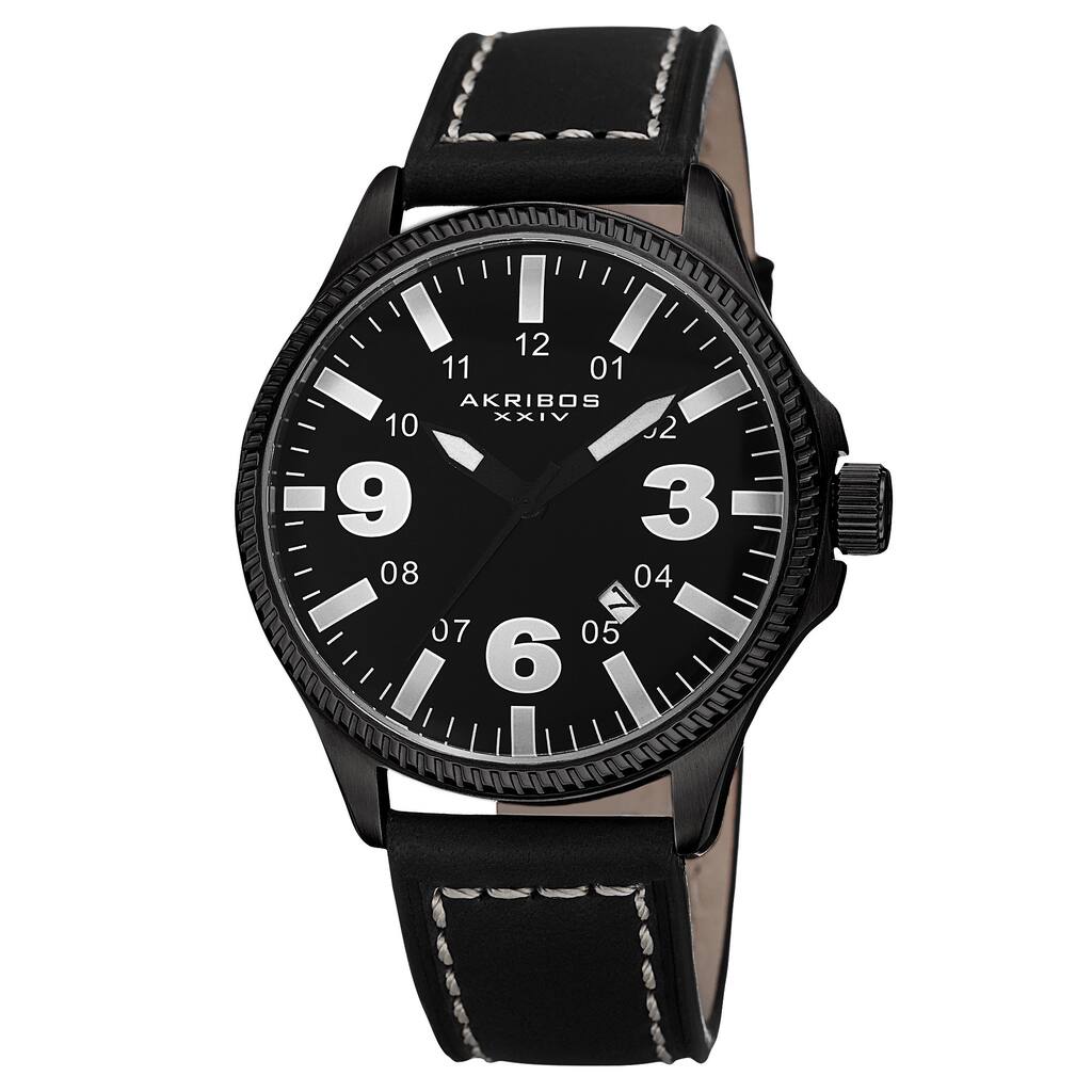 Akribos XXIV Men's Quartz Date Indicator Leather White Strap Watch