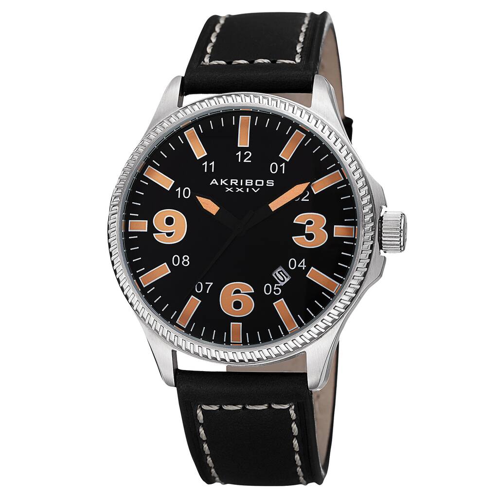 Akribos XXIV Men's Quartz Date Indicator Leather Orange Strap Watch