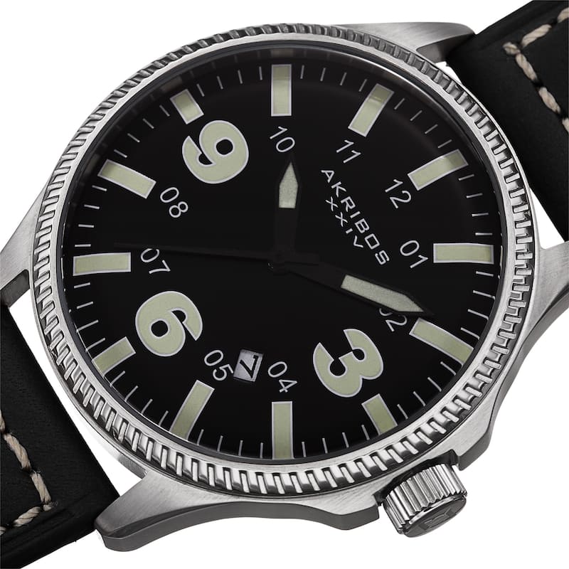 Akribos XXIV Men's Quartz Date Indicator Leather Green Strap Watch