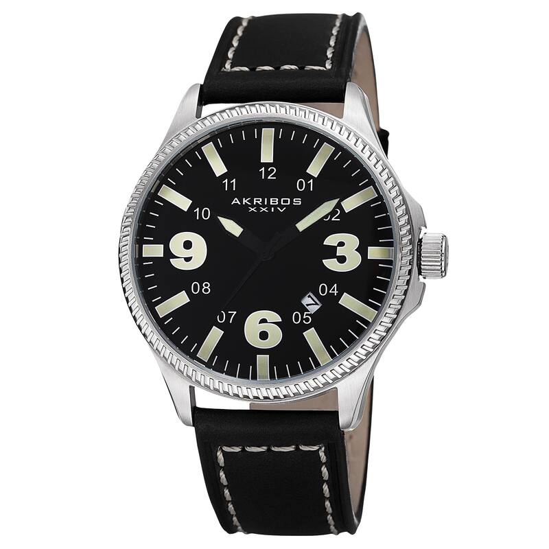 Akribos XXIV Men's Quartz Date Indicator Leather Green Strap Watch