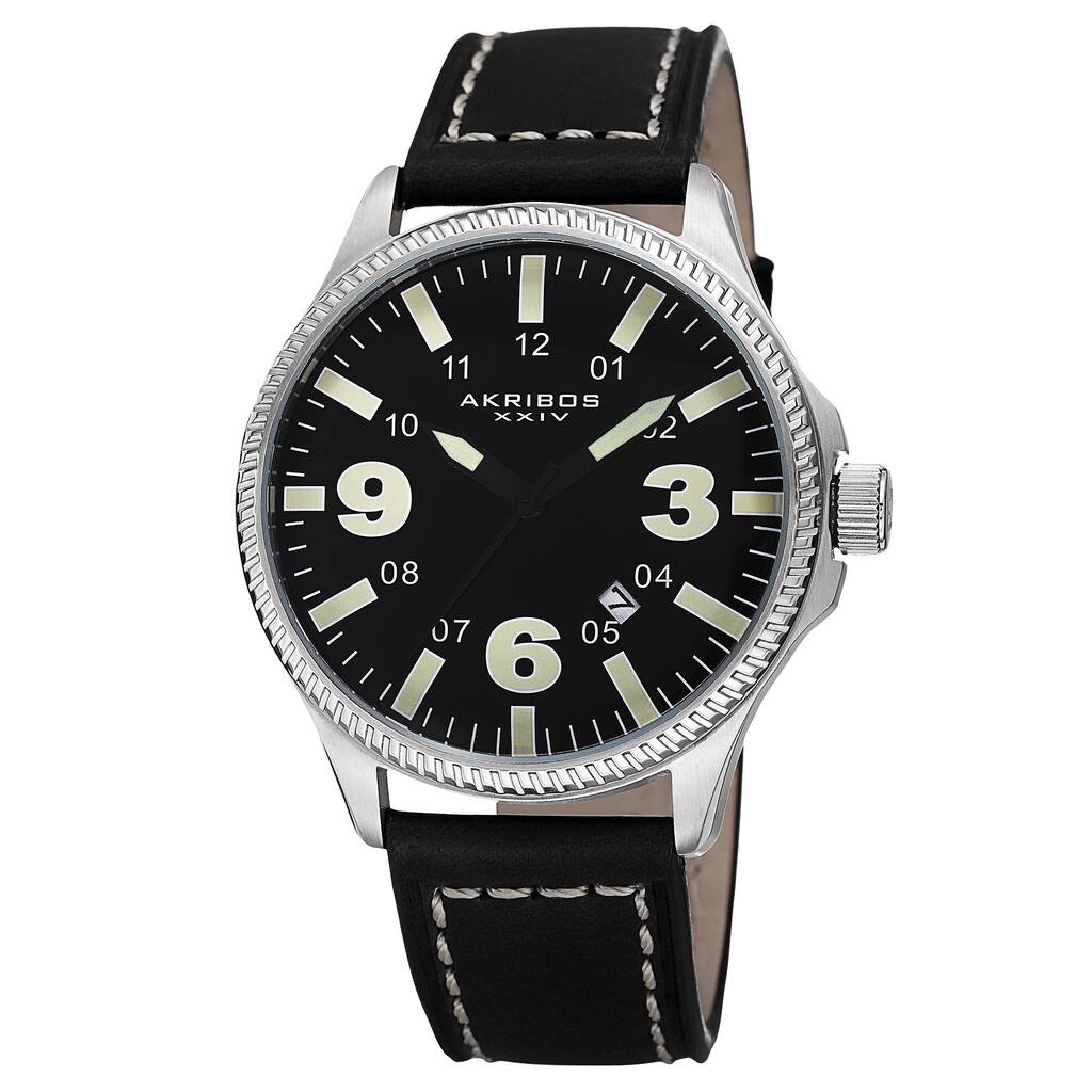 Akribos XXIV Men's Quartz Date Indicator Leather Green Strap Watch