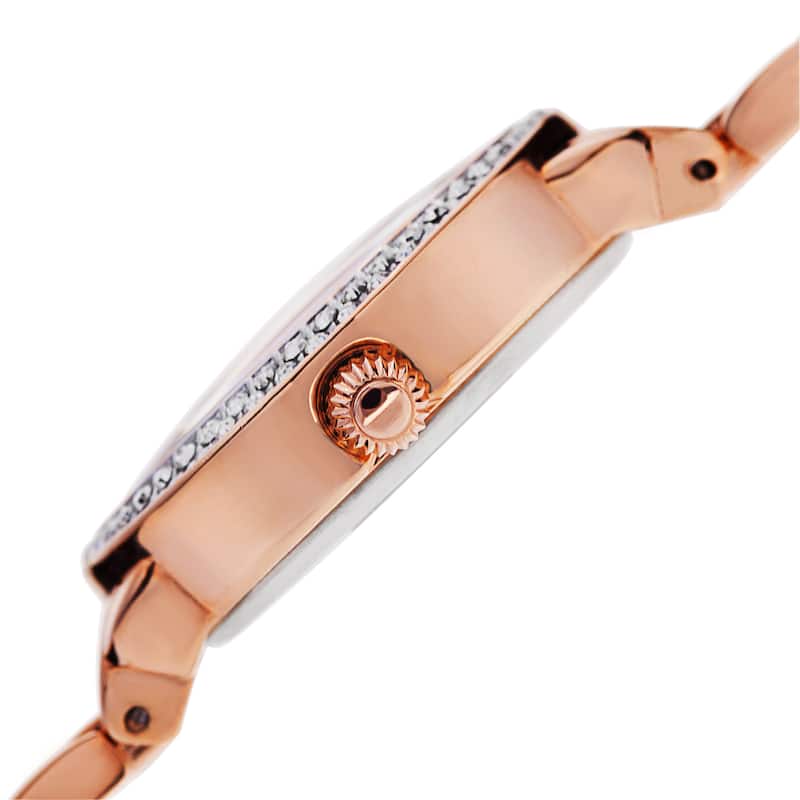 Akribos XXIV Women's Quartz Swarovski Crystal Bezel Alloy Rose-Tone Bracelet Watch - GOLD