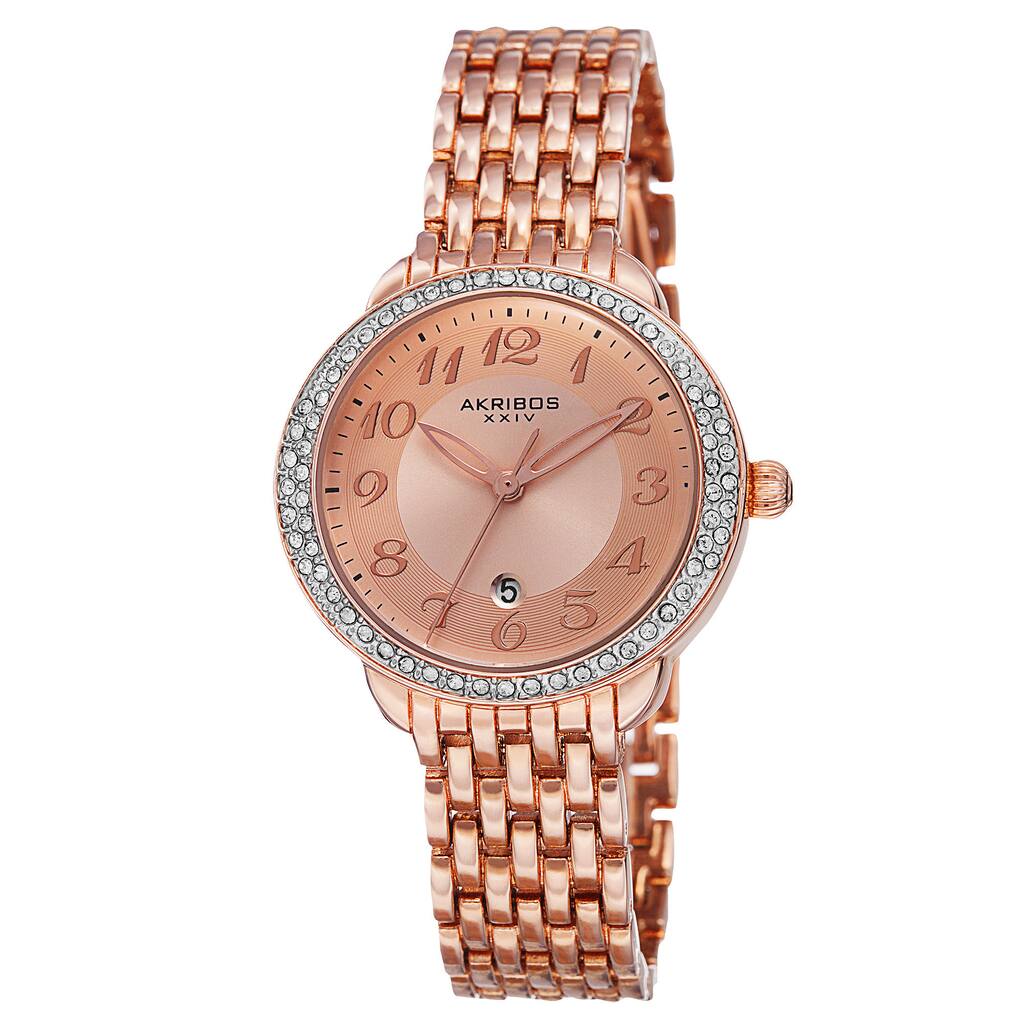Akribos XXIV Women's Quartz Swarovski Crystal Bezel Alloy Rose-Tone Bracelet Watch - GOLD