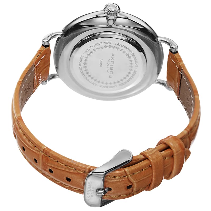 Akribos XXIV Women's Quartz Multifunction Leather Silver-Tone Strap Watch - brown