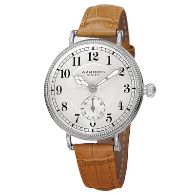 Akribos XXIV Women's Quartz Multifunction Leather Silver-Tone Strap Watch - brown