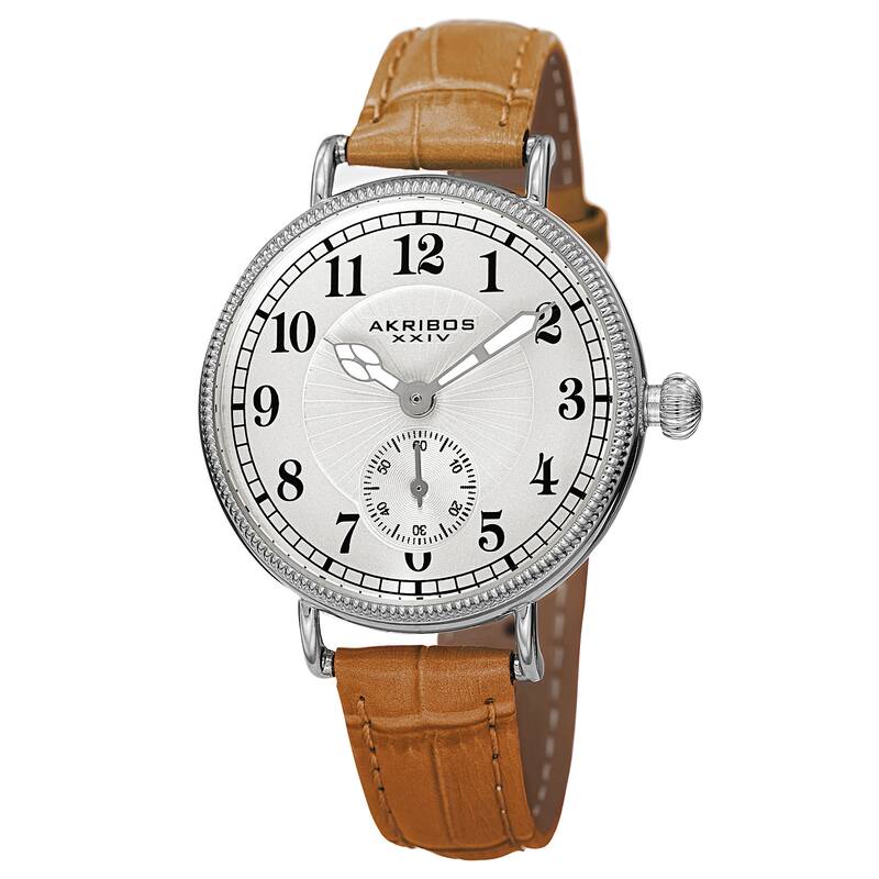 Akribos XXIV Women's Quartz Multifunction Leather Silver-Tone Strap Watch - brown