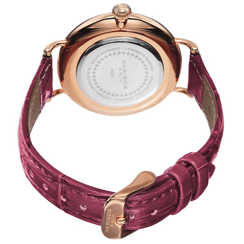 Akribos XXIV Women's Quartz Multifunction Leather Red Strap Watch