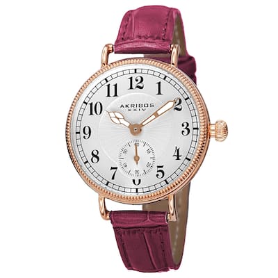Akribos XXIV Women's Quartz Multifunction Leather Red Strap Watch