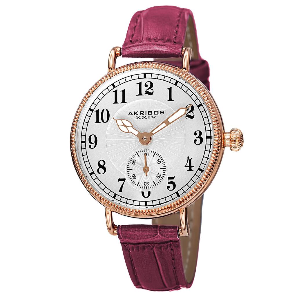 Akribos XXIV Women's Quartz Multifunction Leather Red Strap Watch