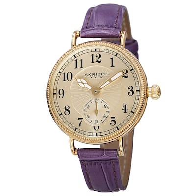 Akribos XXIV Women's Quartz Multifunction Leather Purple Strap Watch