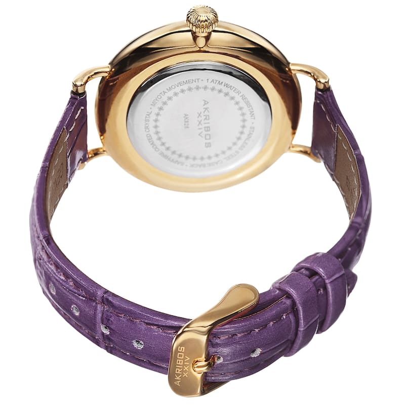 Akribos XXIV Women's Quartz Multifunction Leather Purple Strap Watch