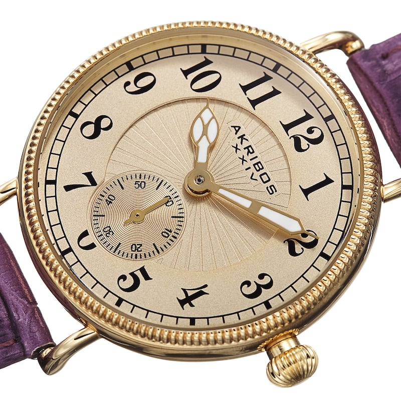 Akribos XXIV Women's Quartz Multifunction Leather Purple Strap Watch