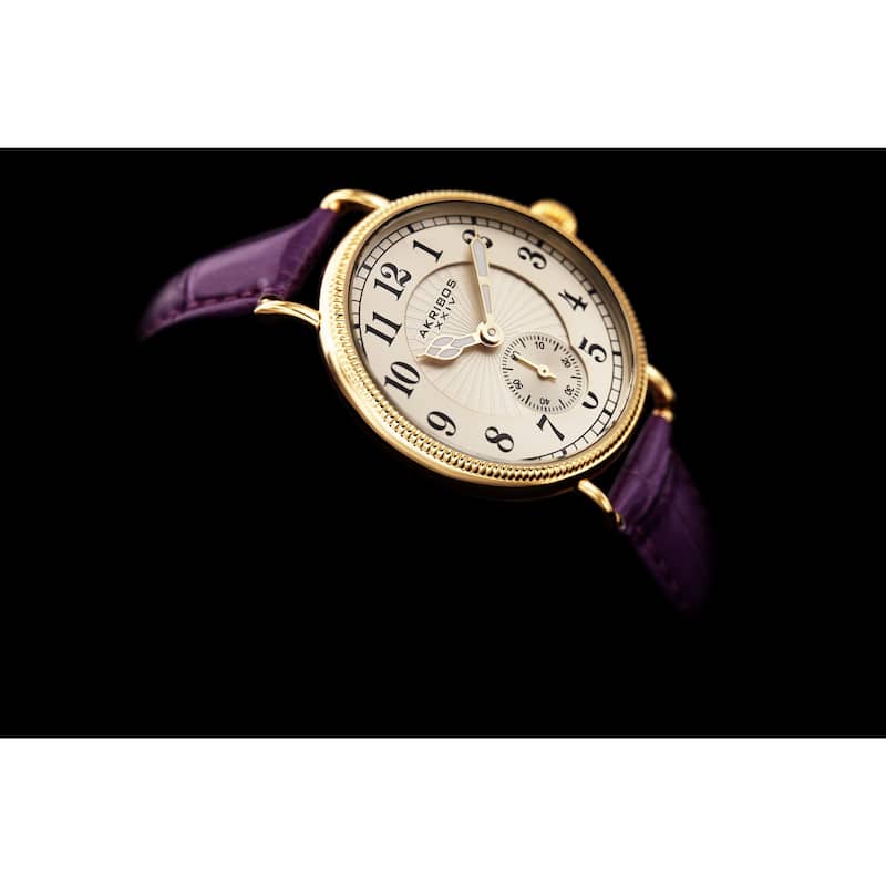 Akribos XXIV Women's Quartz Multifunction Leather Purple Strap Watch