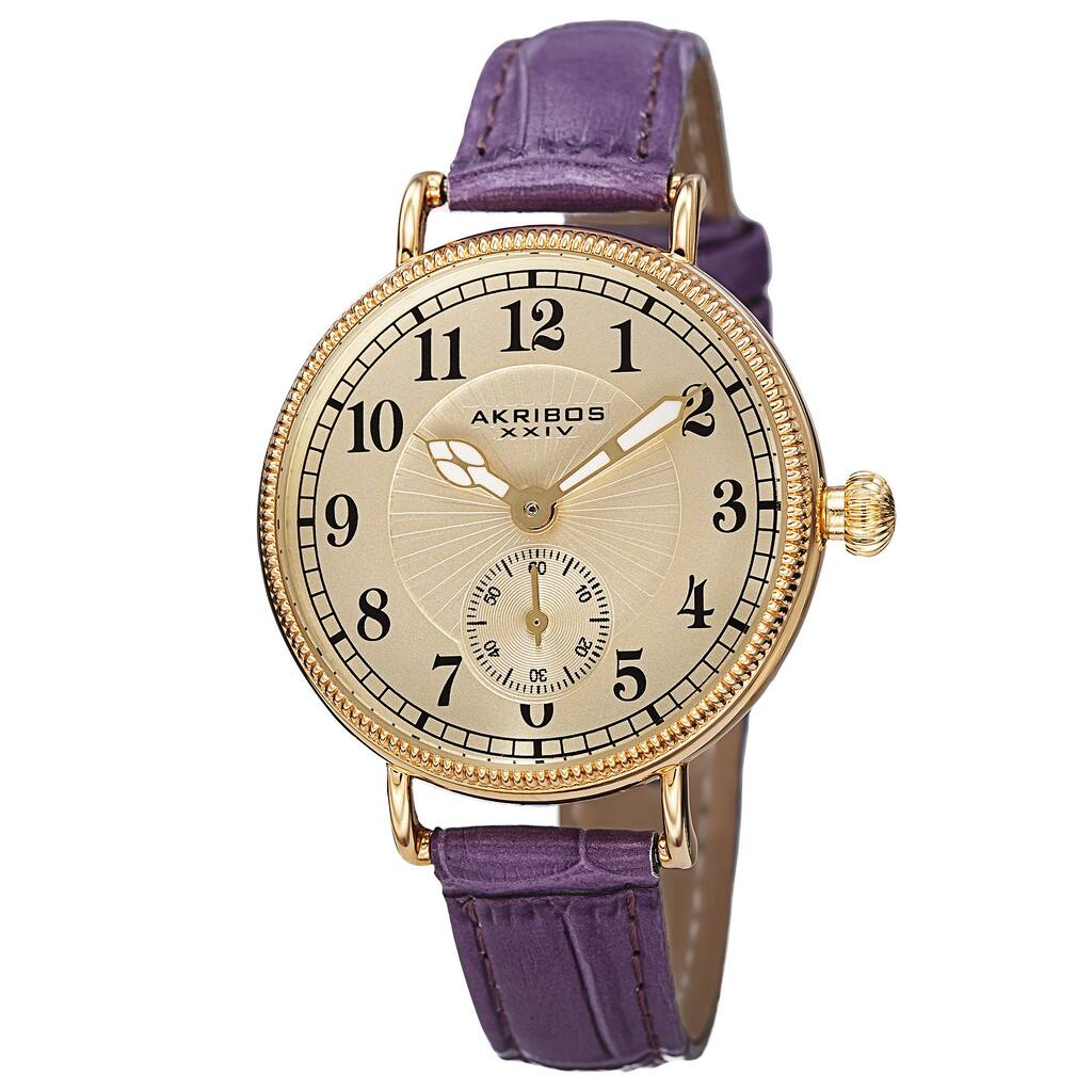 Akribos XXIV Women's Quartz Multifunction Leather Purple Strap Watch
