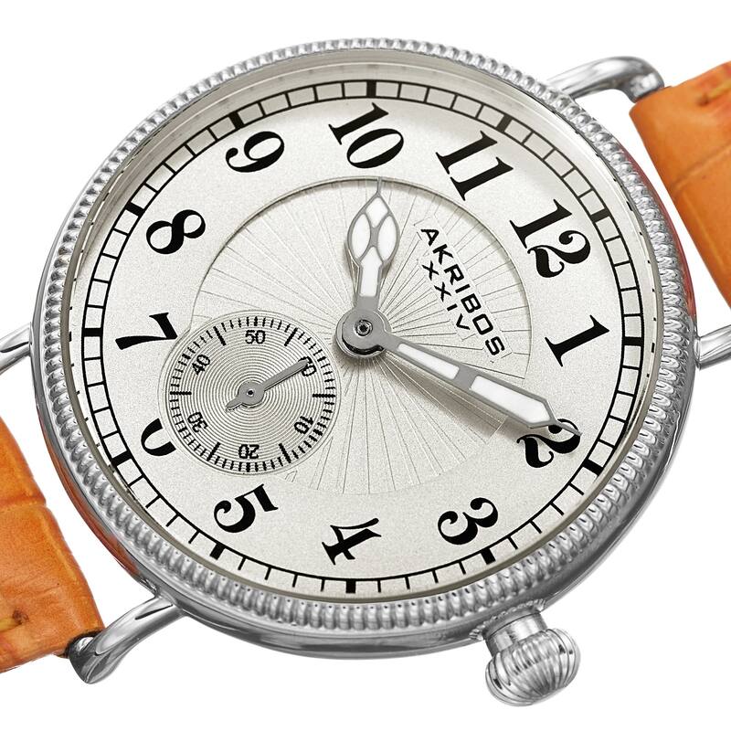 Akribos XXIV Women's Quartz Multifunction Leather Orange Strap Watch - Tan