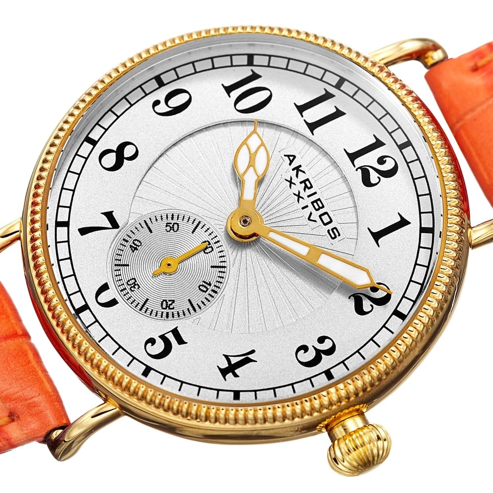 Akribos XXIV Women's Quartz Multifunction Leather Orange Strap Watch
