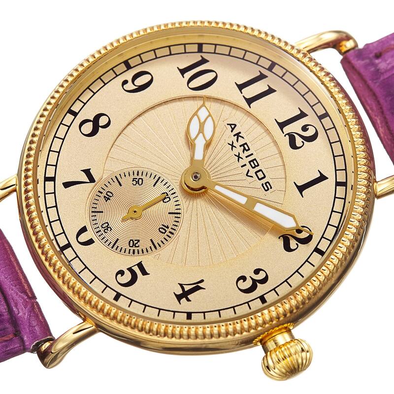 Akribos XXIV Women's Quartz Multifunction Leather Orange Strap Watch - Purple