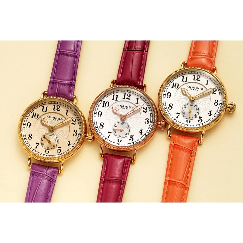 Akribos XXIV Women's Quartz Multifunction Leather Orange Strap Watch
