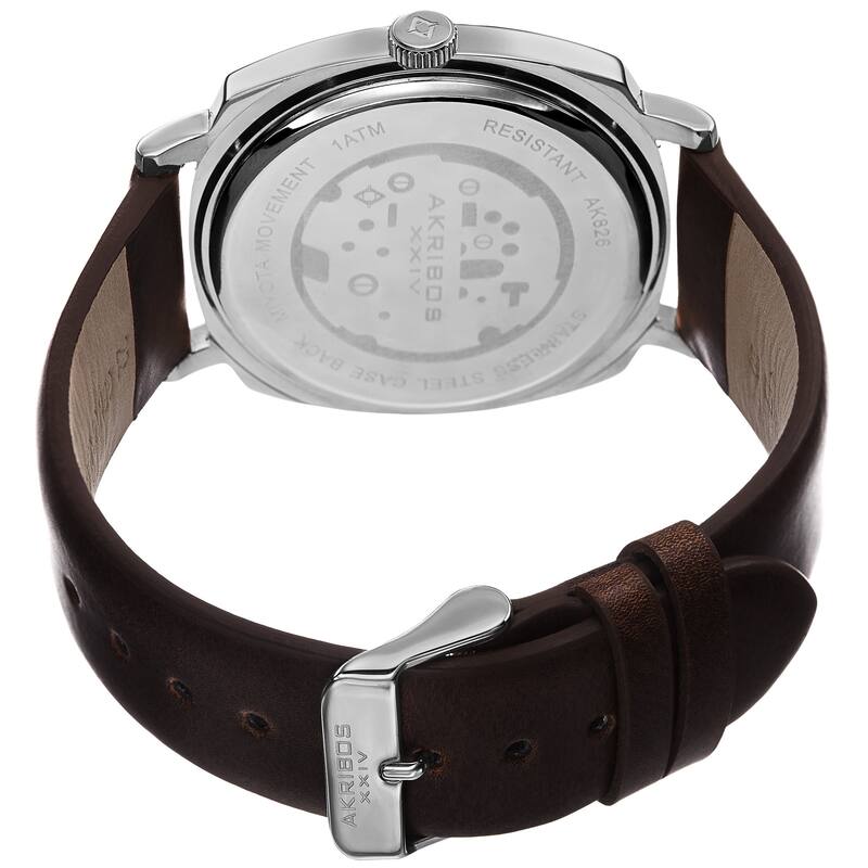 Akribos XXIV Men's Quartz Imitated Skeleton Dial Antique Leather Silver-Tone Strap Watch - brown