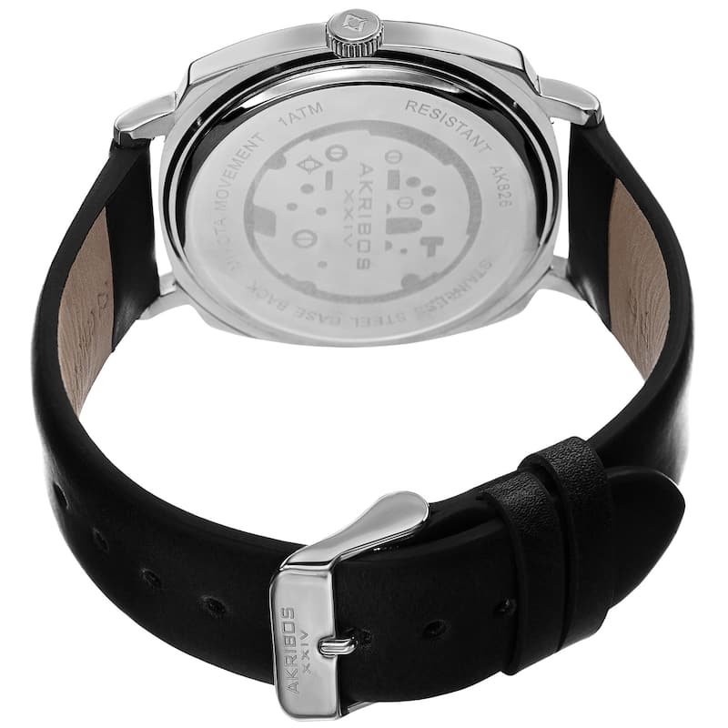 Akribos XXIV Men's Quartz Imitated Skeleton Dial Antique Leather Silver-Tone Strap Watch - silver