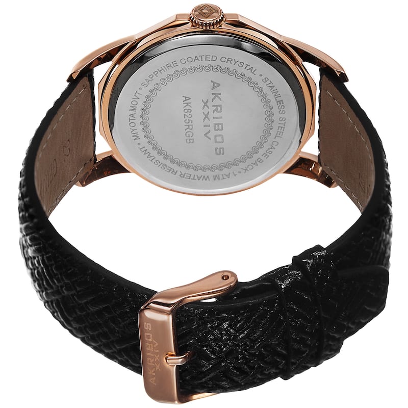 Akribos XXIV Men's Quartz Dodecagon Shape Bezel Leather Rose-Tone Strap Watch - GOLD