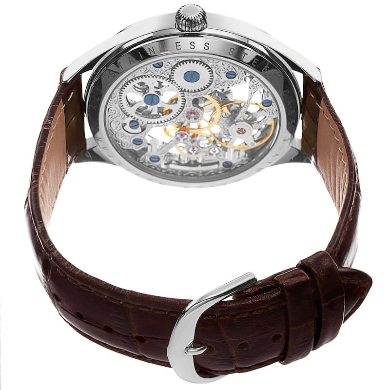 Akribos XXIV Men's Mechanical Skeletal Leather Grey Strap Watch