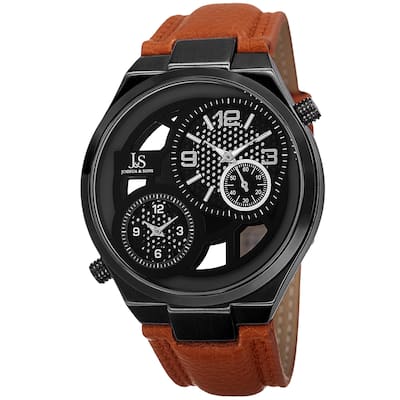 Joshua & Sons Men's Swiss Quartz Dual Time Leather Strap Watch - Orange
