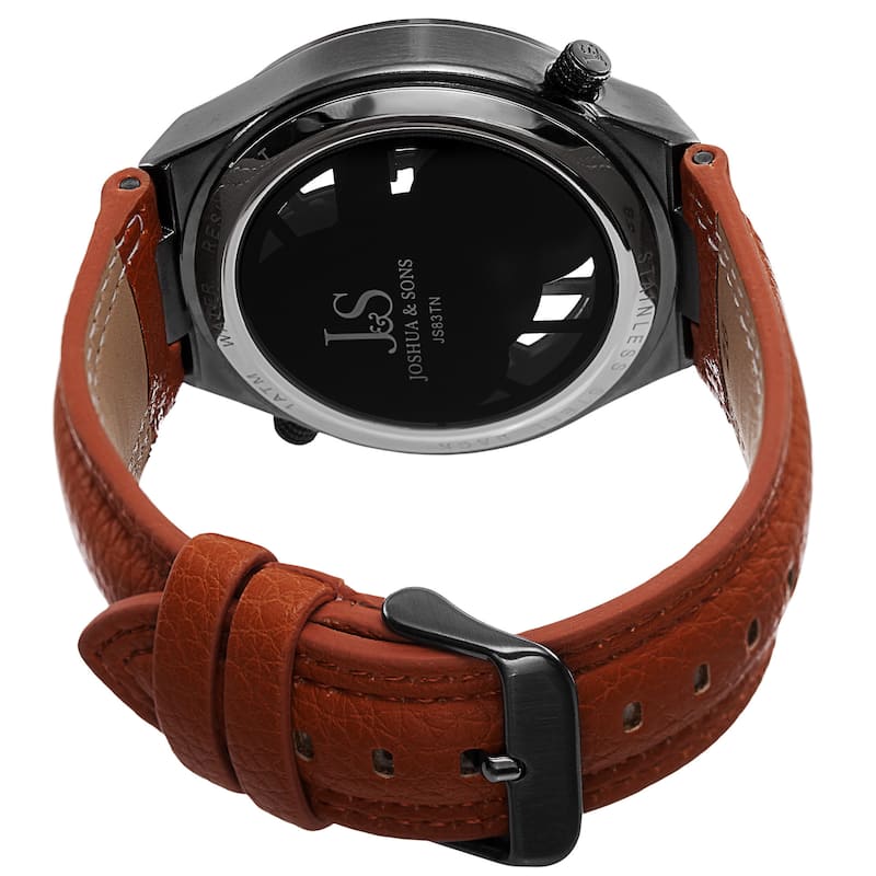 Joshua & Sons Men's Swiss Quartz Dual Time Leather Strap Watch - Orange