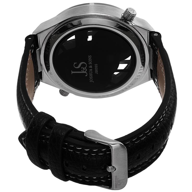 Joshua & Sons Men's Swiss Quartz Dual Time Leather Silver-Tone Strap Watch - silver