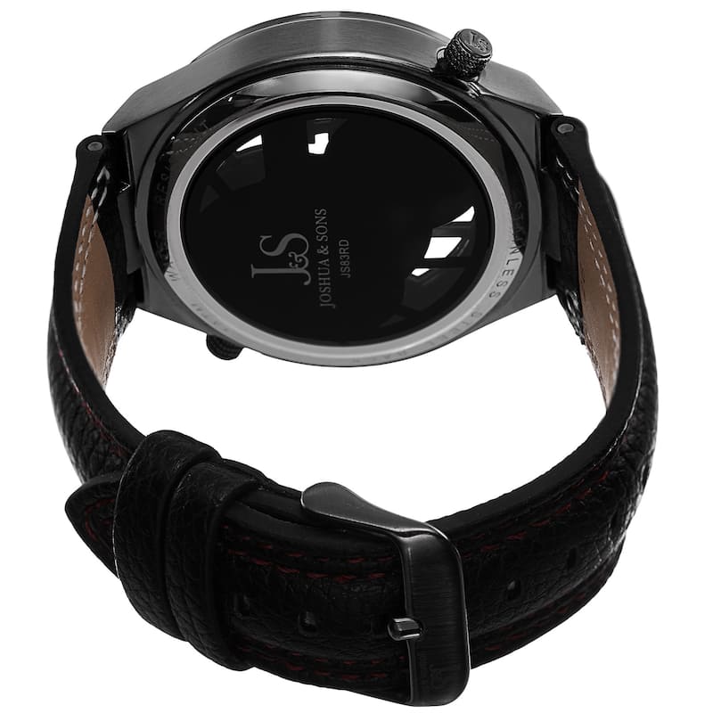 Joshua & Sons Men's Swiss Quartz Dual Time Leather Red Strap Watch