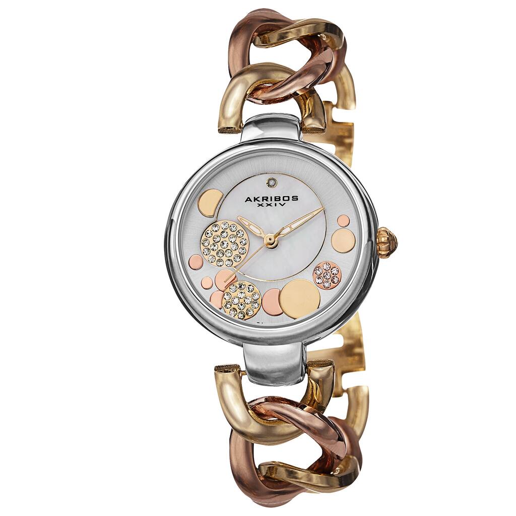 Akribos XXIV Women's Quartz Diamond-Accented Twist Chain Watch - Two-tone