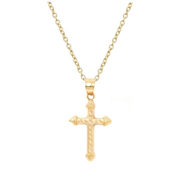 Pori 14k Yellow Gold Diamond cut Cross Necklace